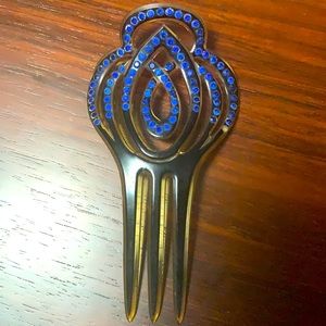 Vintage Lucite Blue Rhinestone Hair Comb